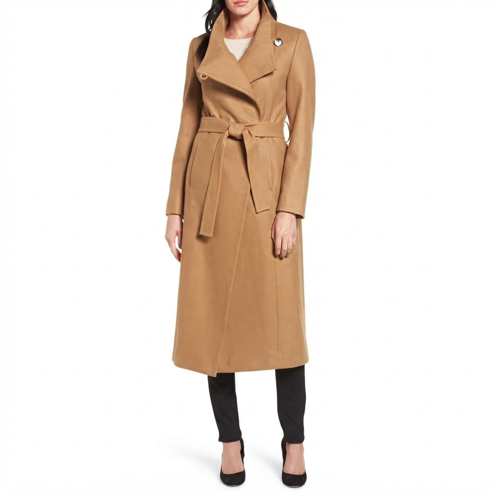Kenneth Cole Women's Camel Full Length Button Fencer Coat