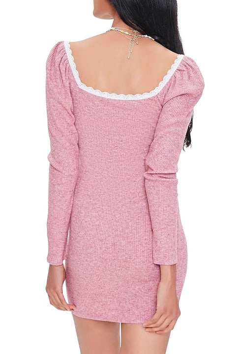 Forever 21 Women's Dusty Rose Lace-Trim Mini Dress | Forever 21 In Lebanon