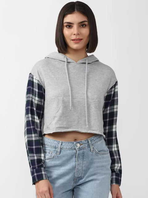 Forever 21 Women's Grey Checkered Cropped Hoodie | Forever 21 In Lebanon