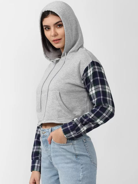 Forever 21 Women's Grey Checkered Cropped Hoodie | Forever 21 In Lebanon