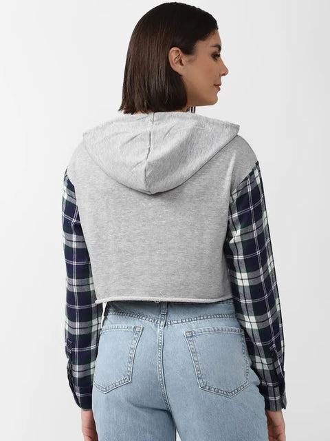 Forever 21 Women's Grey Checkered Cropped Hoodie | Forever 21 In Lebanon