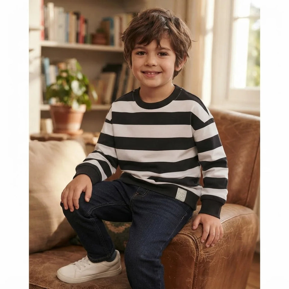 Sinsay Boy's Black & White Striped Sweatshirt