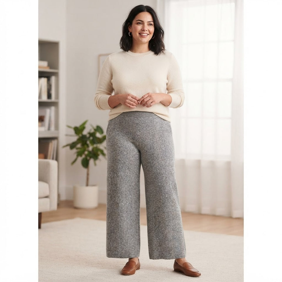 State Of Day Women's Grey Heathered Knit Wide-Leg Sweatpants