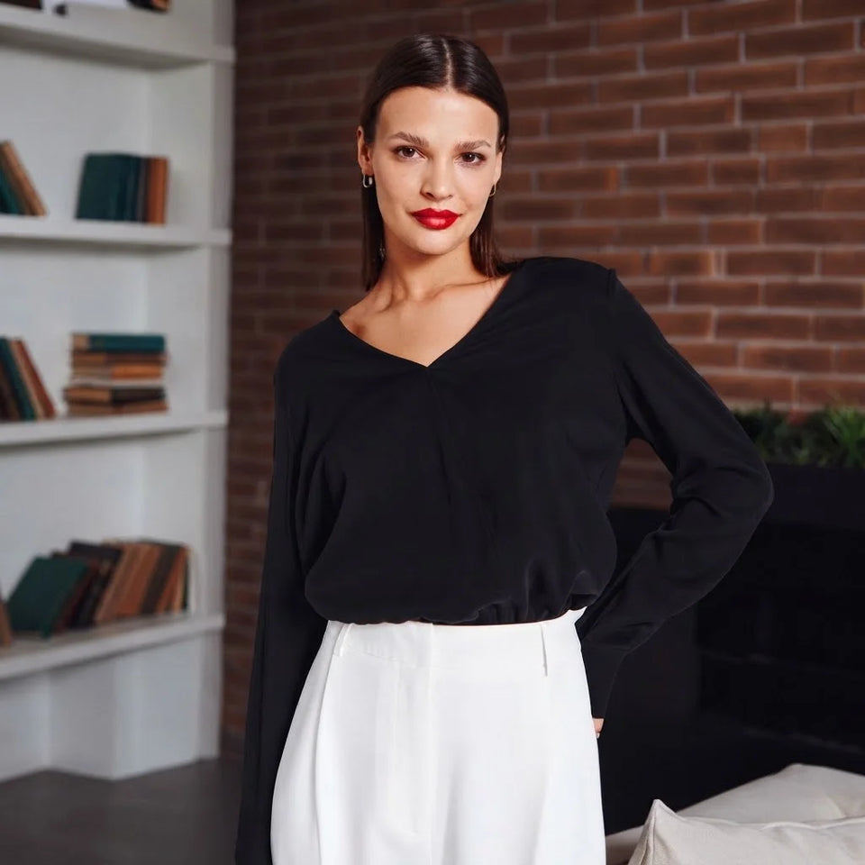 Sinsay Women's Black V-Neck Blouse