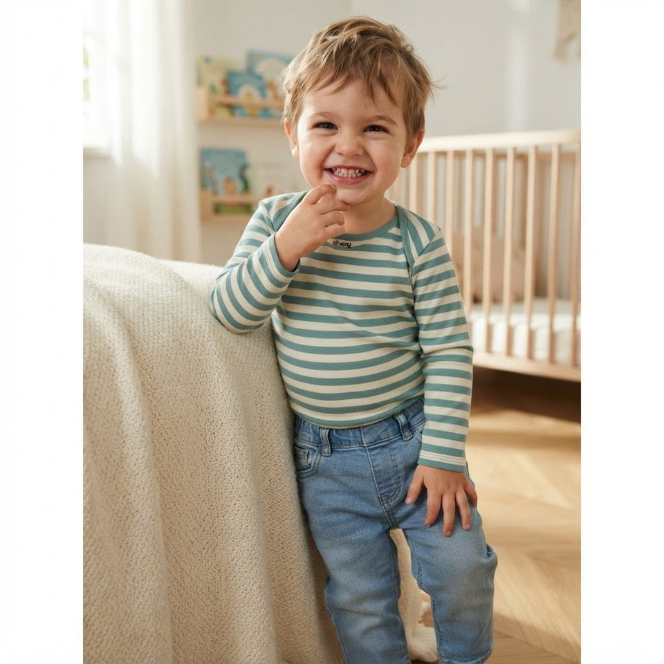 Sinsay Boy's Mint Green & Off-White Striped Bodysuit