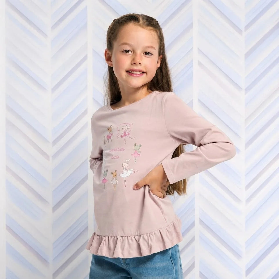 Sinsay Girl's Pastel Pink Printed Ruffled Hem Blouse