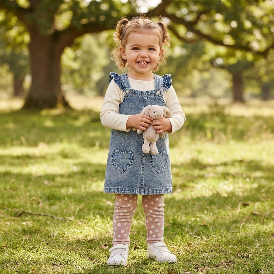 Sinsay Girl's Washed Blue Denim Ruffled Shoulder Straps Dress
