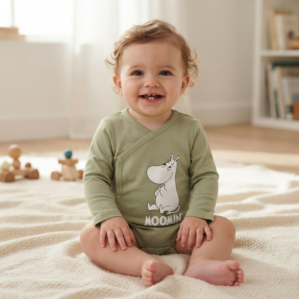 Sinsay Baby Boy's Sage Green Moomin Character Printed Bodysuit