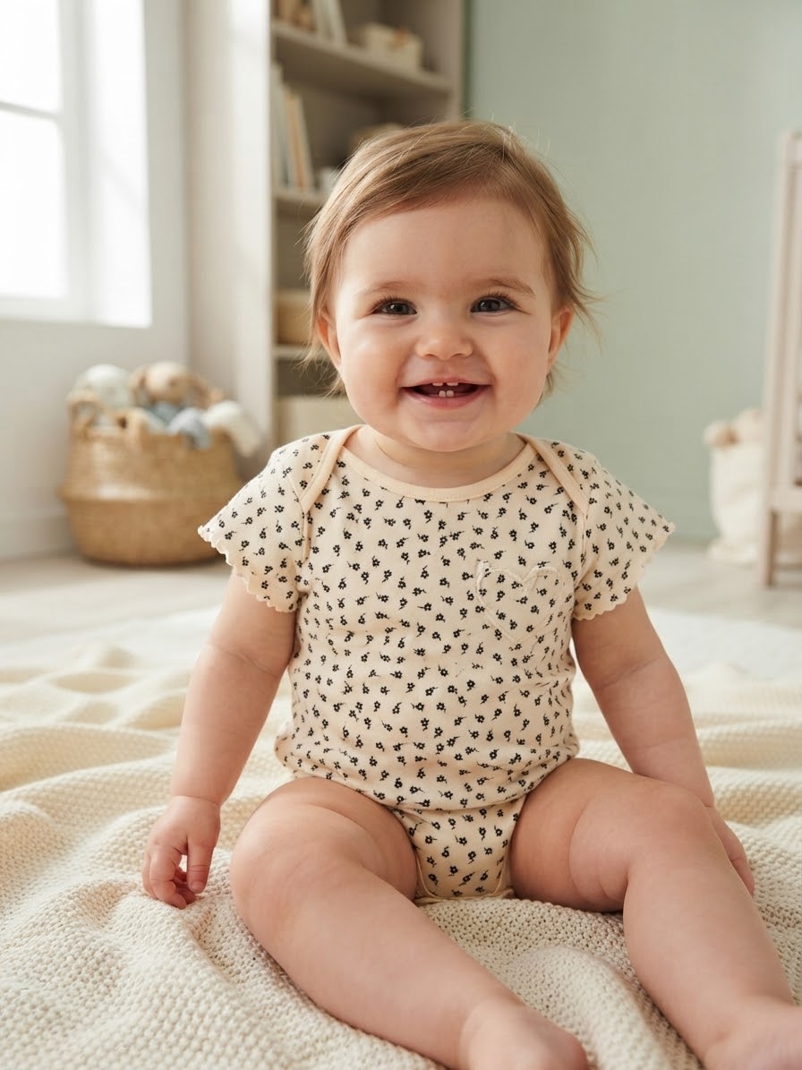 Sinsay Baby Girl's Beige Floral Printed Bodysuit