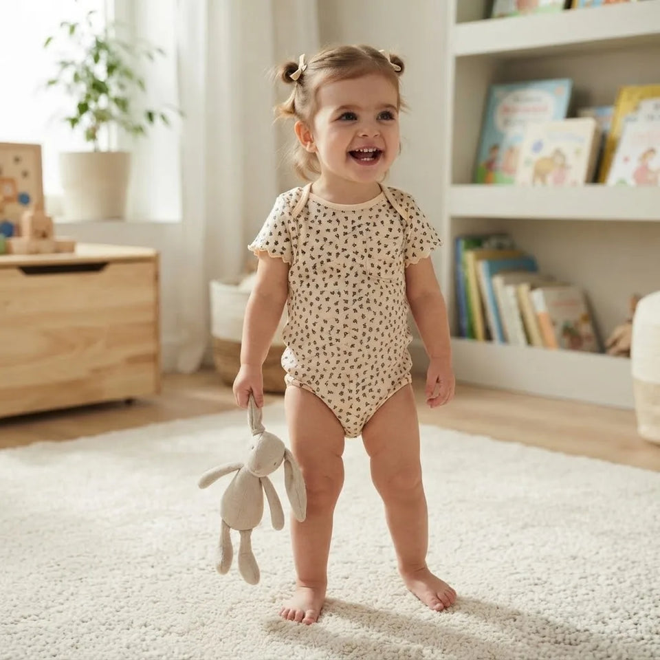Sinsay Girl's Beige Floral Printed Bodysuit