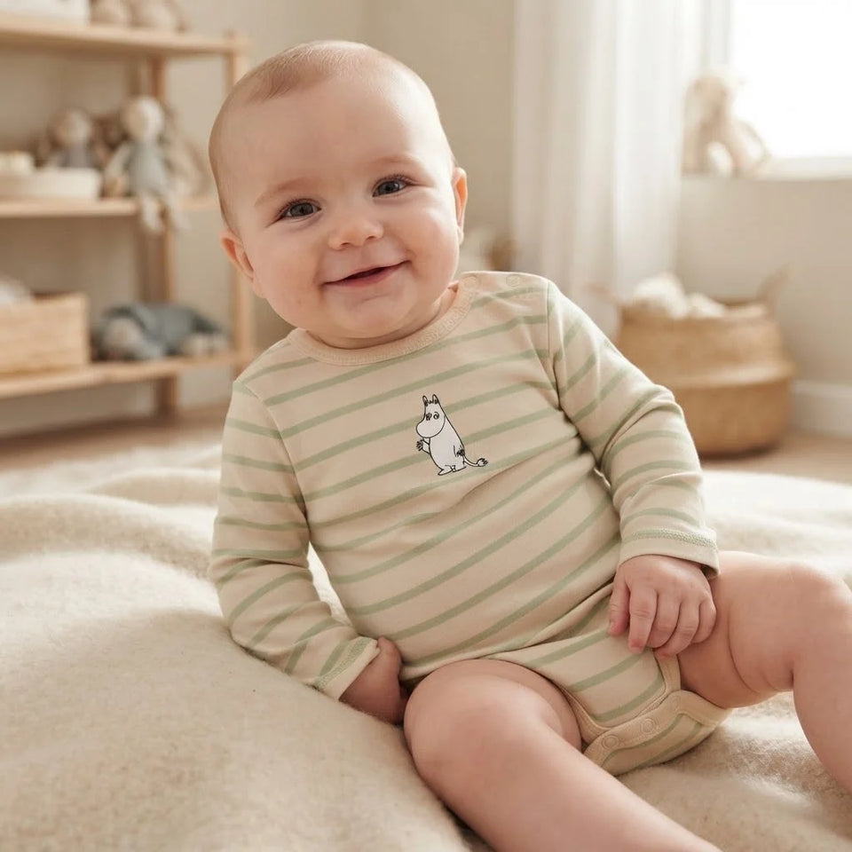 Sinsay Baby Boy's Beige & Green Striped Long-Sleeves Bodysuits