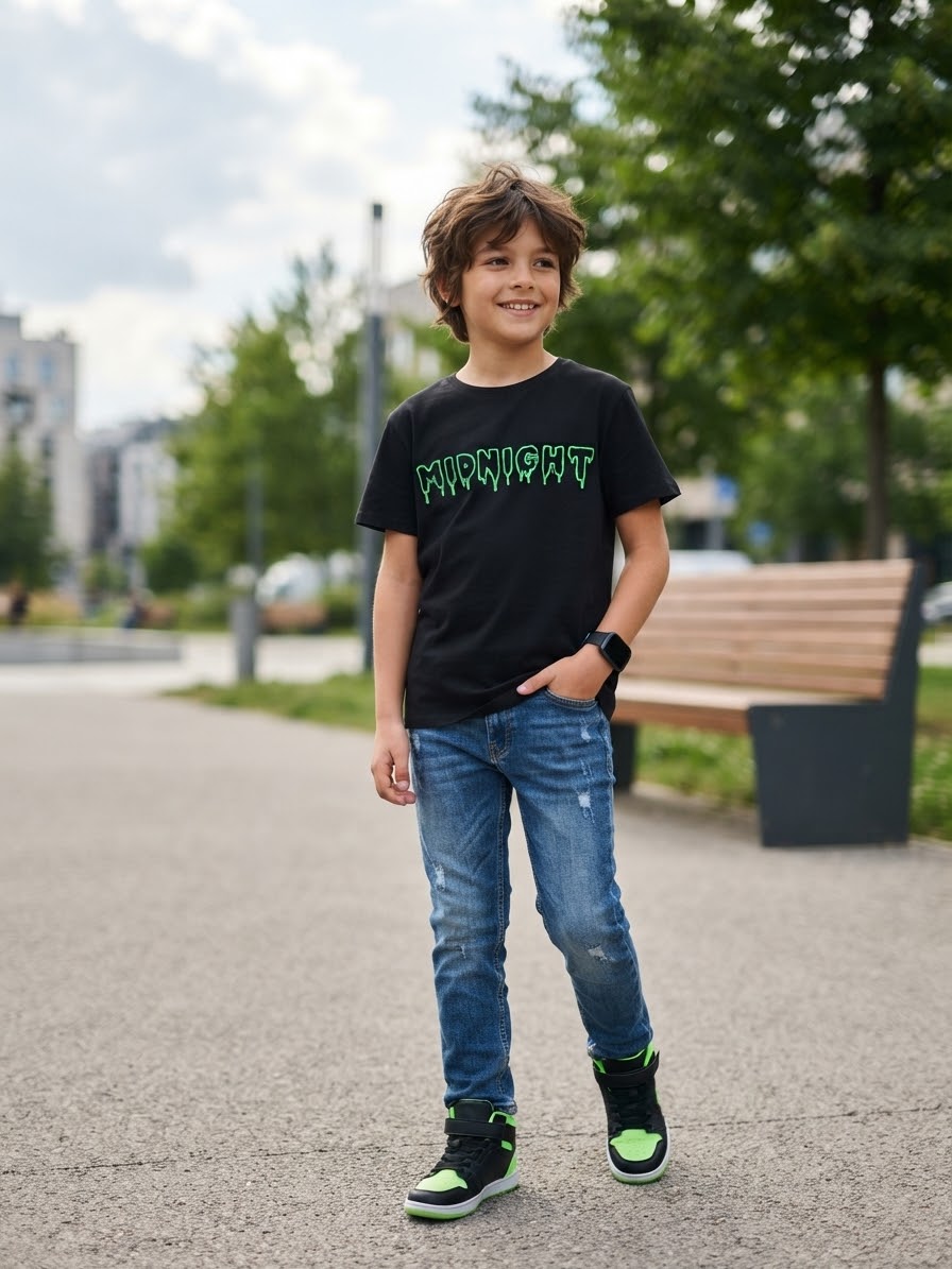 Sinsay Boy's Black Chest Print T-Shirt
