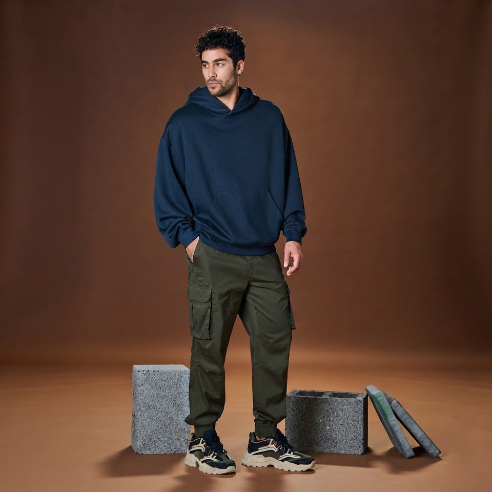 Sinsay Men's Dark Olive Cuffed Ankles Cargo Jogger