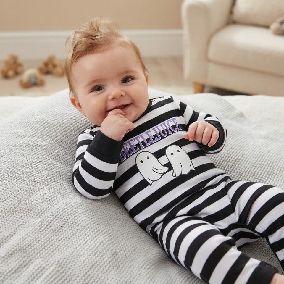 Sinsay Baby Girl's Black & White Striped Infant Overall