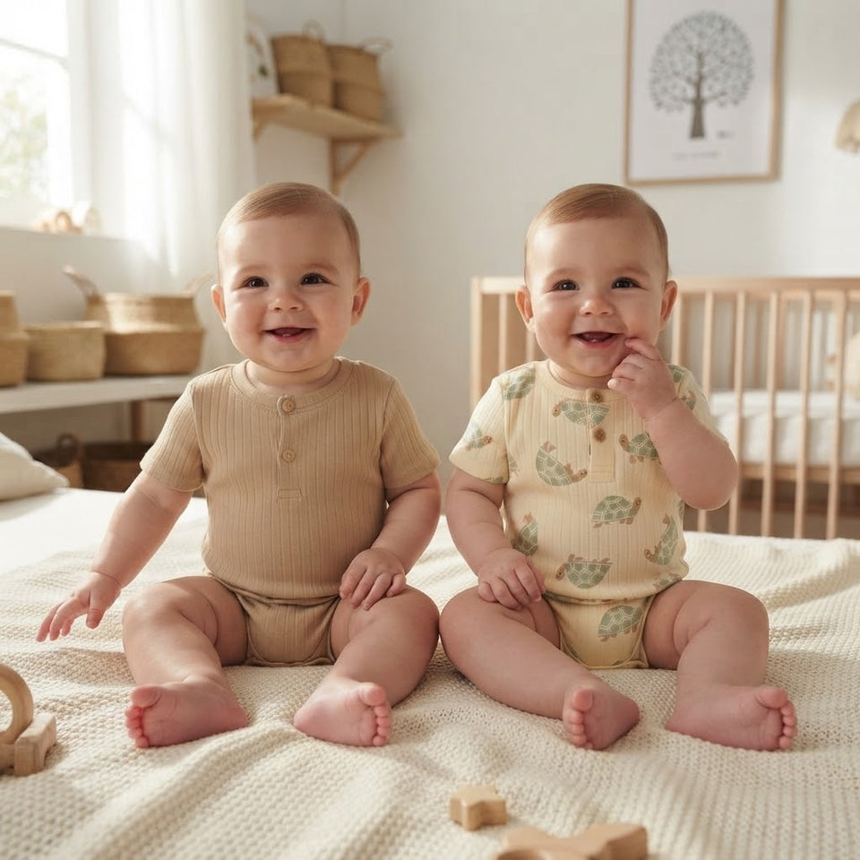 Sinsay Baby Boy's Beige & Brown Ribbed Printed Pack Of 2 Bodysuits