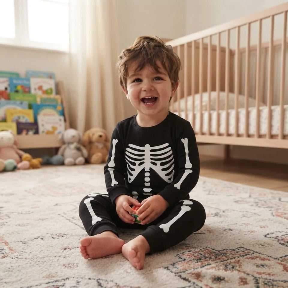 Sinsay Boy's Black & White Skeleton Rib Cage Print Overall