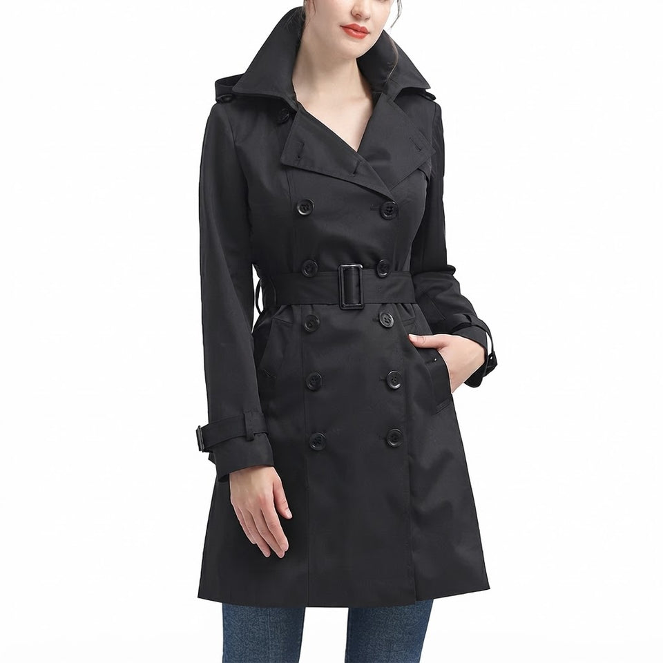 Kimi + Kai Women's Black Classic Belted Trench Coat