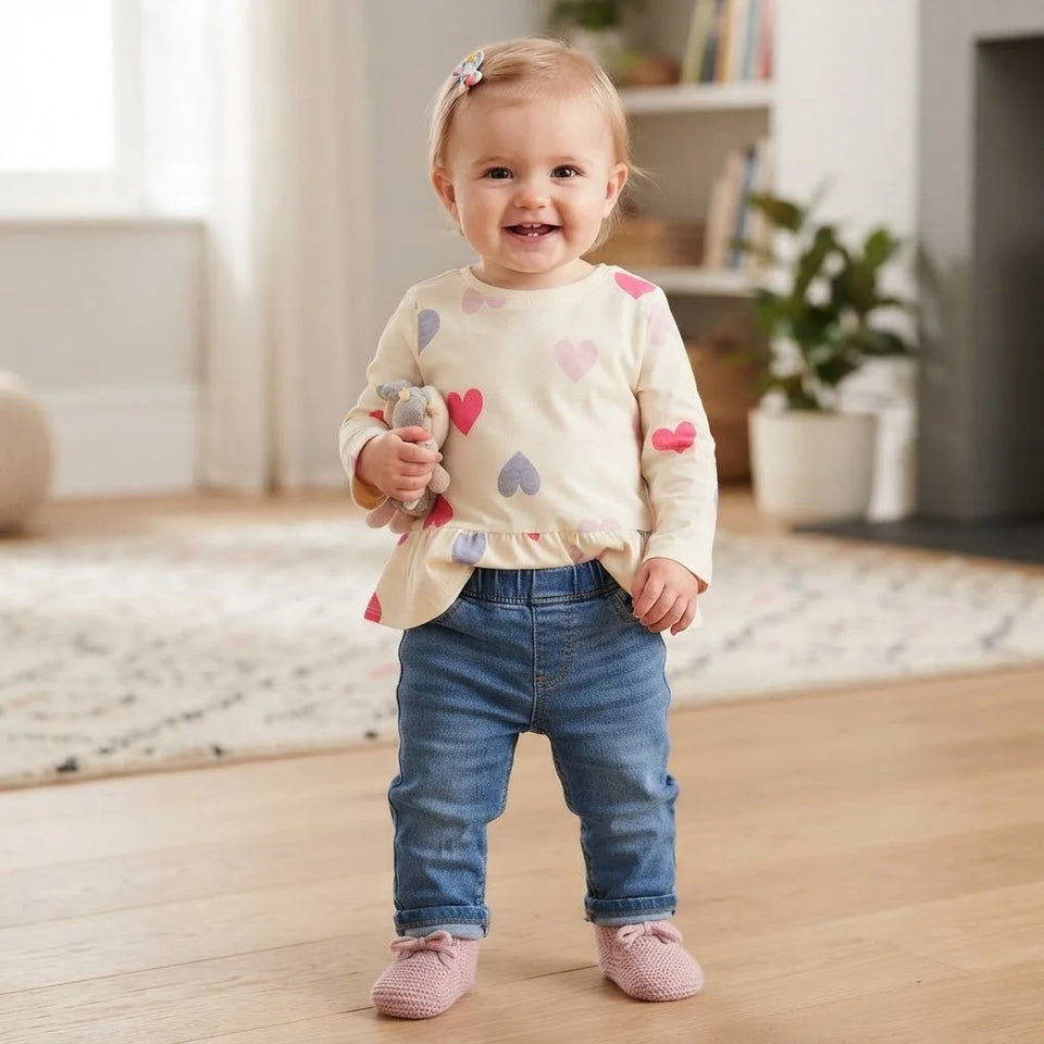 Sinsay Baby Girl's Cream All Over Heart Print Ruffled Blouse