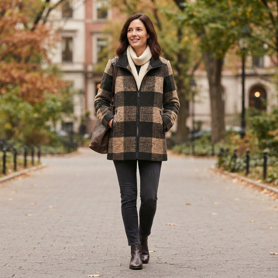 Pendleton Women's Brown & Beige Check Wool Blend Coat