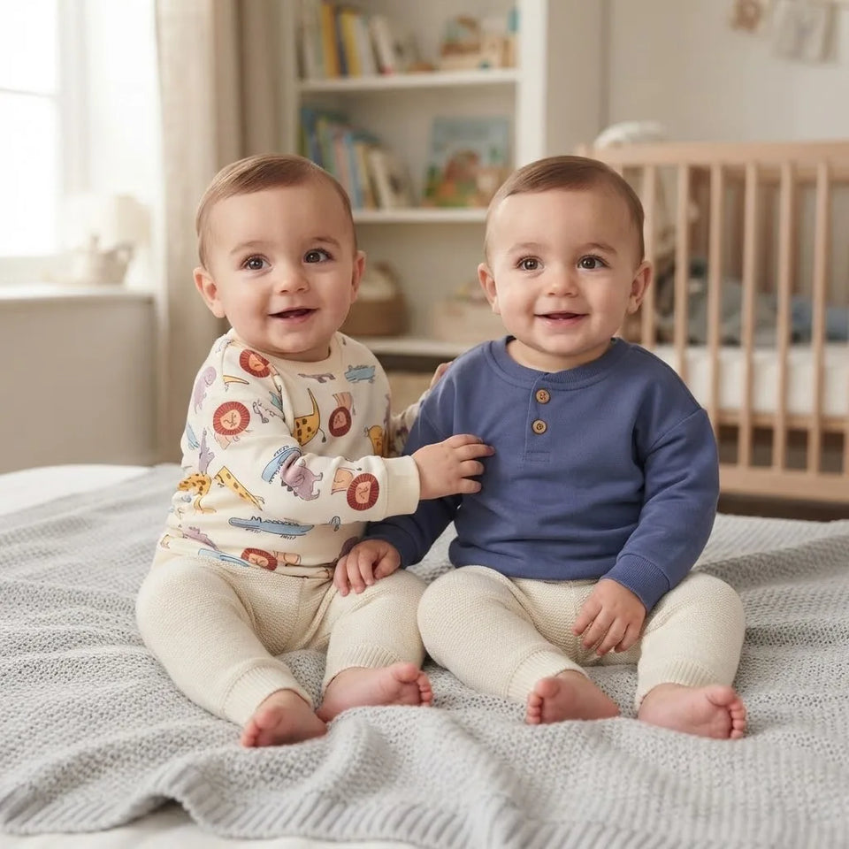 Sinsay Baby Boy's Solid Blue & Cream Printed Pack Of 2 Sweatshirt