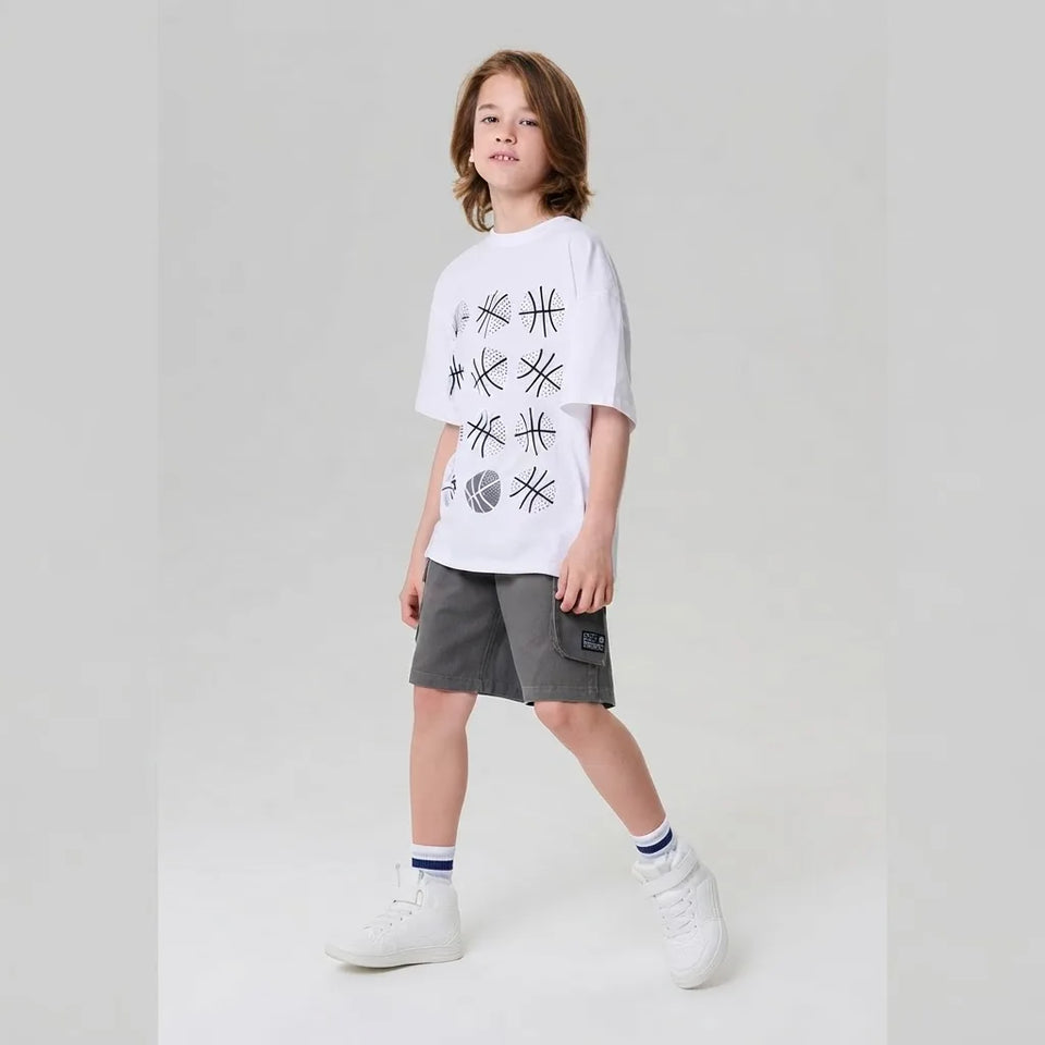 Sinsay Boy's Grey Elastic Drawstring Waistband Cargo Shorts