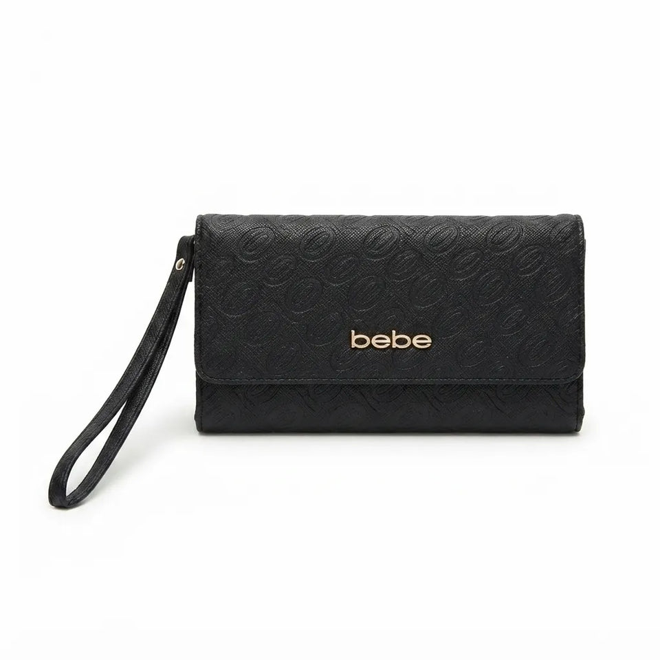 Bebe Women's Black Celeste Debossed Trifold Wallet