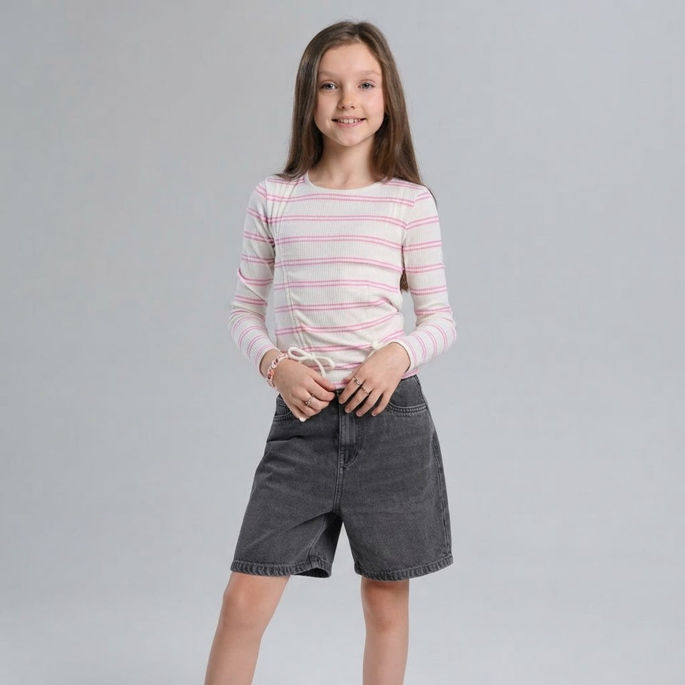 Sinsay Girl's White & Pink Horizontally Striped Blouse