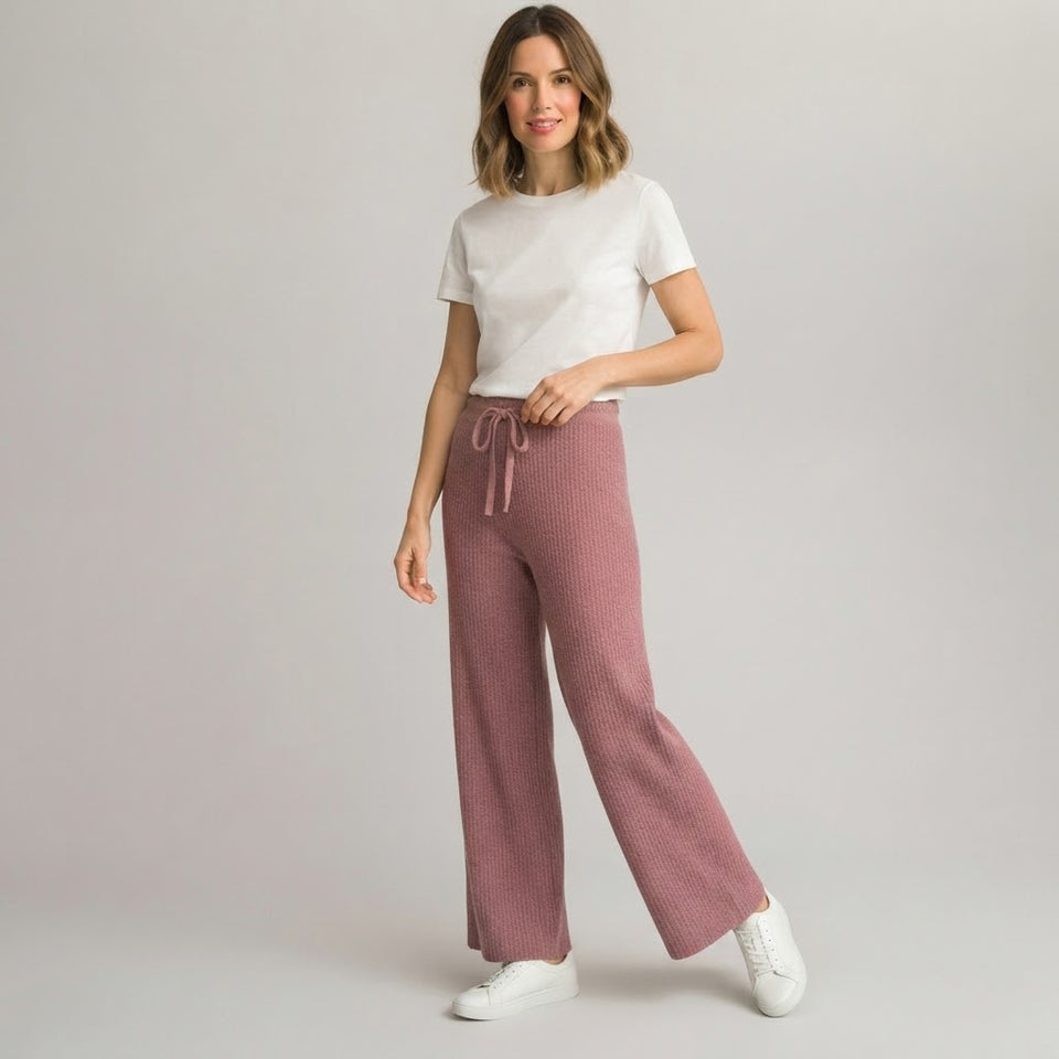 State Of Day Women's Dusty Rose Knitted Wide-Leg Sweatpants