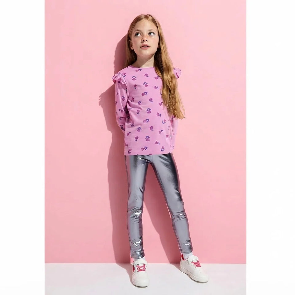 Sinsay Girl's Purple Floral Print Small Ruffles Blouse