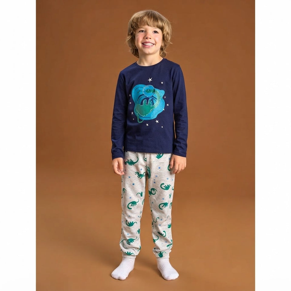 Sinsay Boy's Navy Dinosaur Graphic Pajama Top