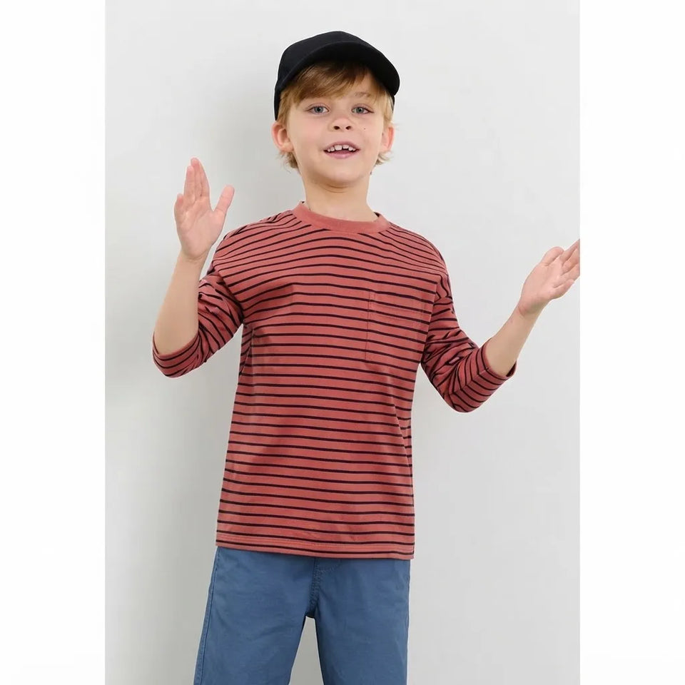 Sinsay Boy's Brick & Black Striped Classic Blouse