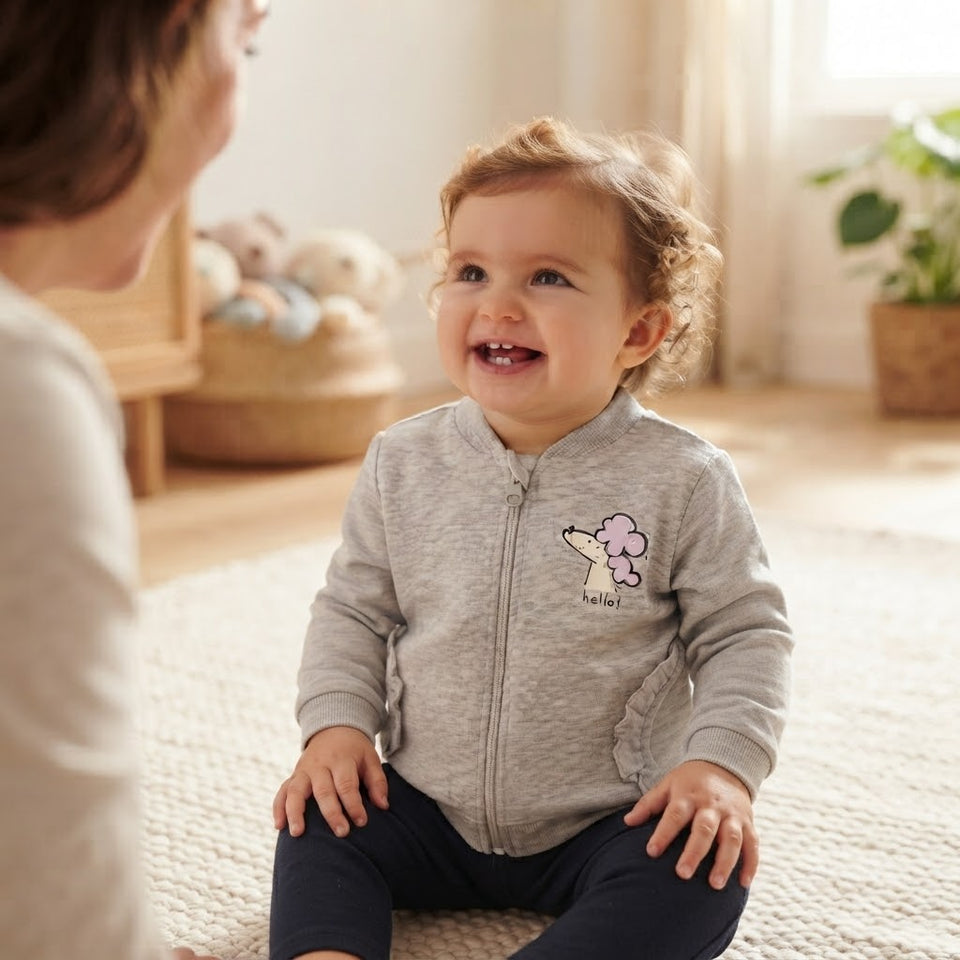 Sinsay Baby Girl's Light Grey Chest Print Zip-Up Jacket