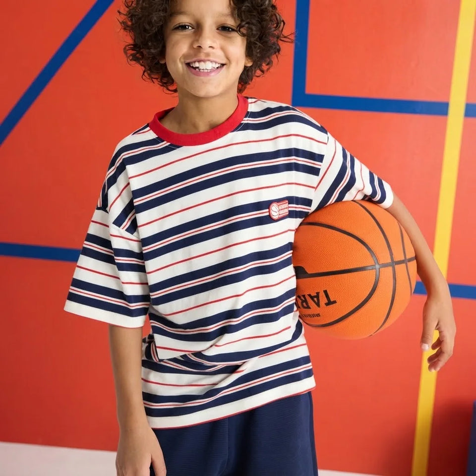 Sinsay Boy's Multicolor Striped Small Chest Logo Patch T-Shirt