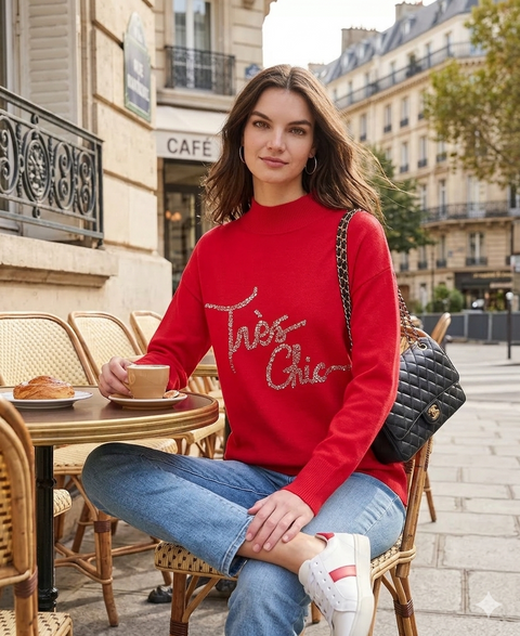Karl Lagerfeld Paris Women's Red Embellished Graphic Mockneck Sweater  | Karl Lagerfeld Paris in Lebanon