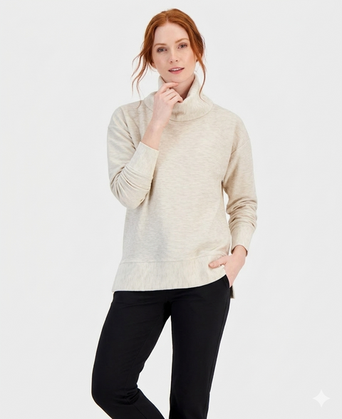 ID Ideology Women's Beige Cowlneck Ottoman Petite Sweater  | ID Ideology in Lebanon
