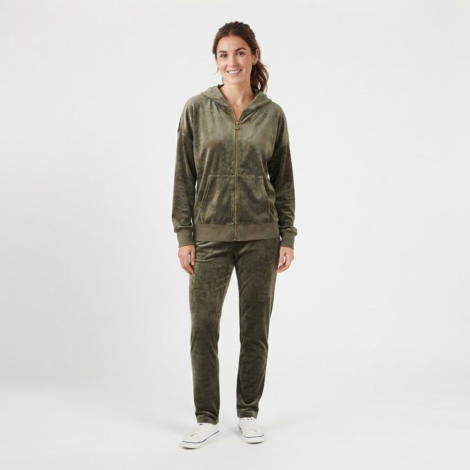 Felina Women's Olive Green Velour Zip-Up Jacket