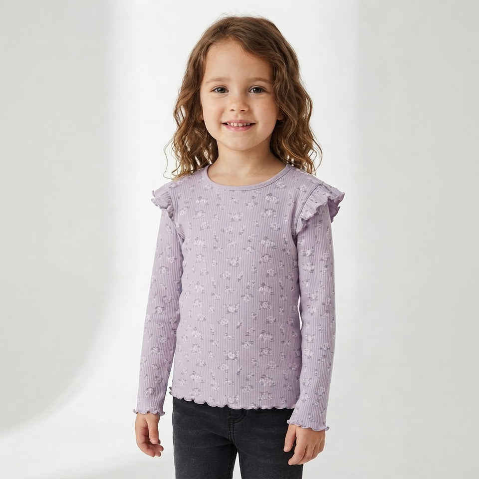 Sinsay Light Purple Floral Print Rib-Knitted Blouse