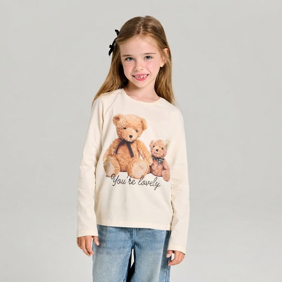 Sinsay Girl's Cream Teddy Bears Printed Blouse