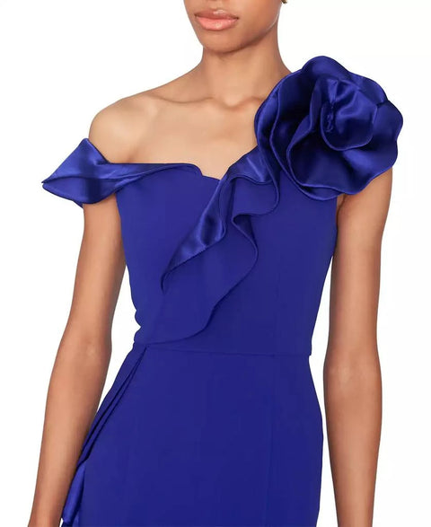 White Tie by Shani  Women's Royal Blue Asymmetric Ruffled Sleeveless Gown Dress| White Tie by Shani in Lebanon