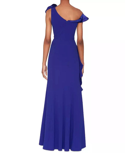 White Tie by Shani  Women's Royal Blue Asymmetric Ruffled Sleeveless Gown Dress| White Tie by Shani in Lebanon