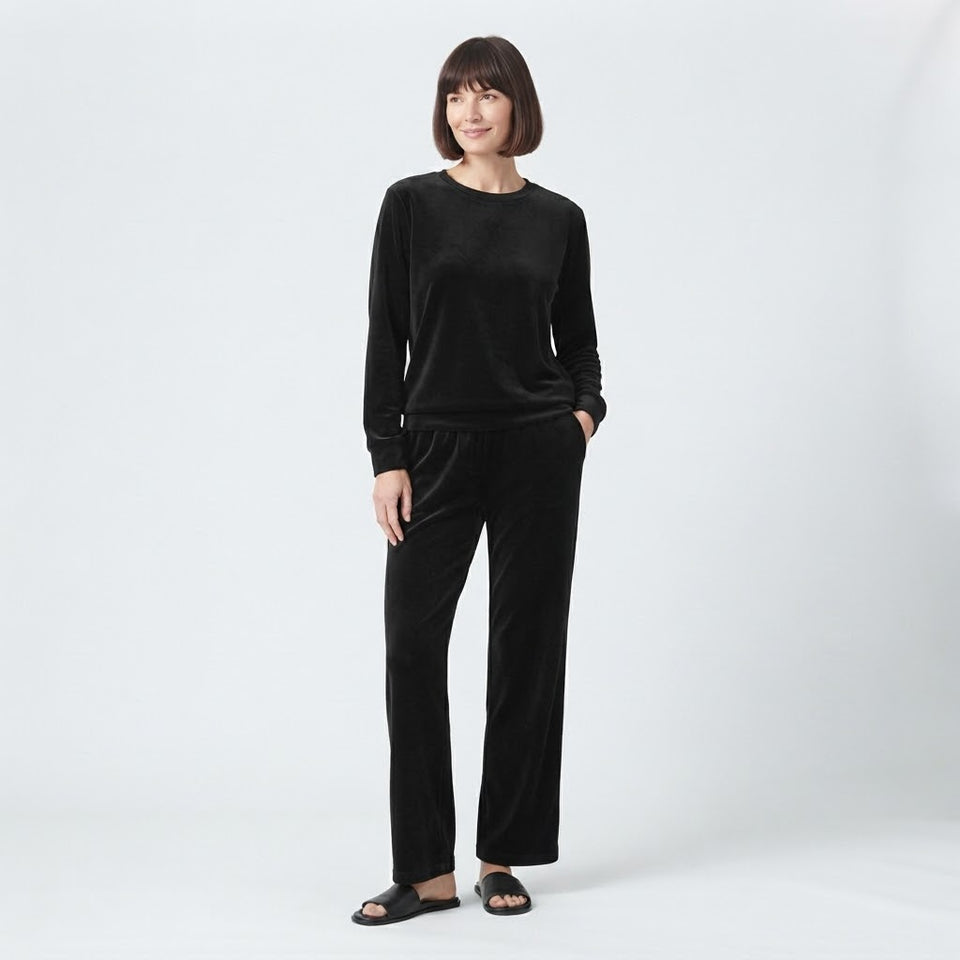 Cuddl Duds Women's Black Solid Velour Pajama Bottom