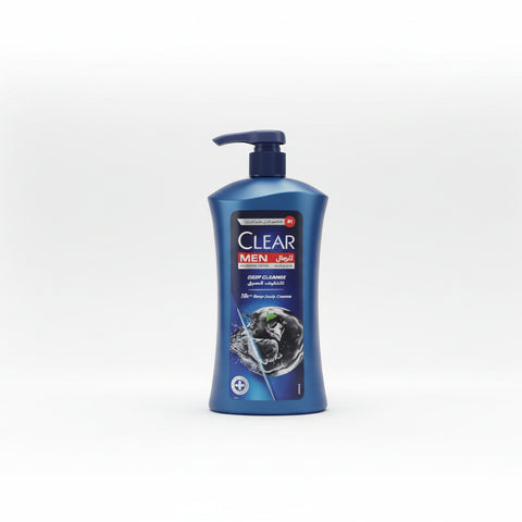 Clear Men's Shampoo bottle on a wooden surface
