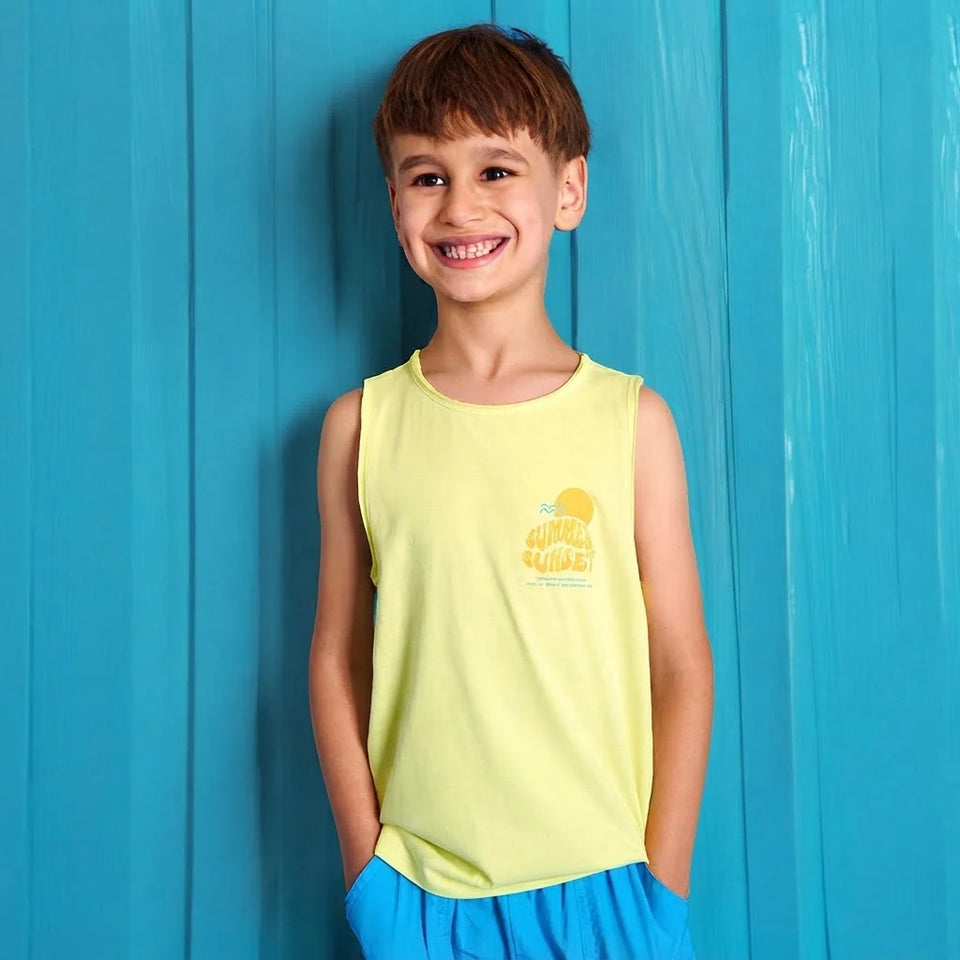 Sinsay Boy's Light Yellow Chest Print Sleeveless Tank Top