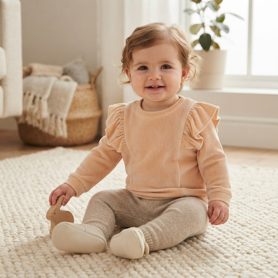 Sinsay Baby Girl's Beige Ruffled Shoulder Sweatshirt