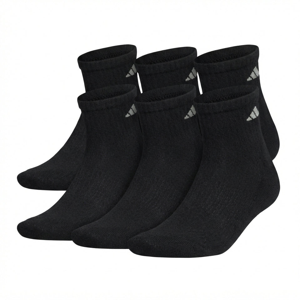 AdidasMen's Black Pack Of 6 Athletic Quarter Socks
