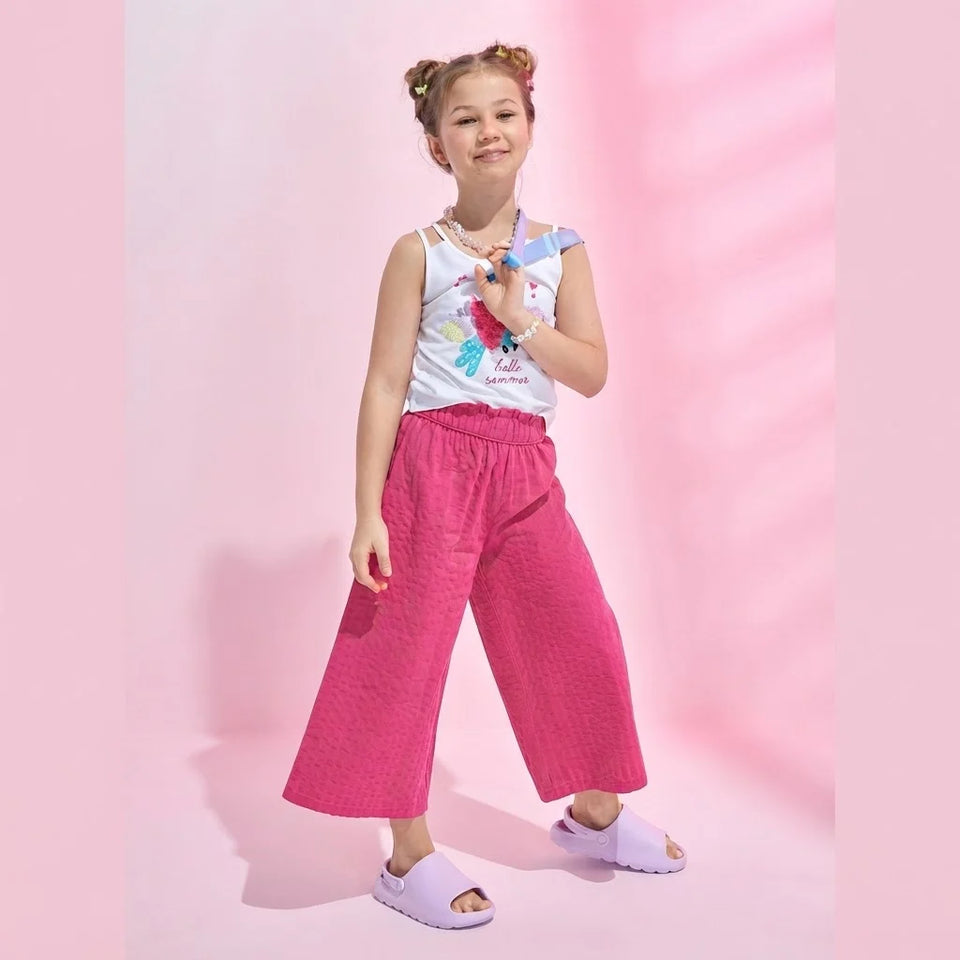Sinsay Girl's Fuchsia Wide-Leg Cropped Pants