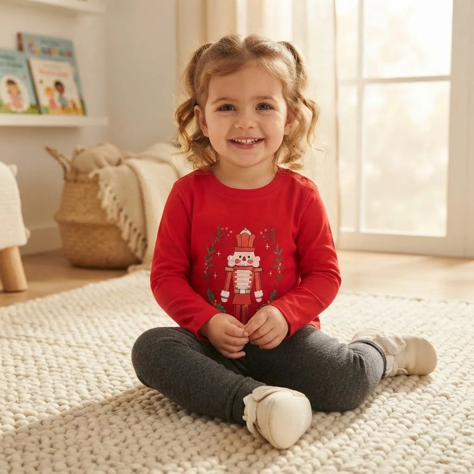 Sinsay Girl's Red Nutcracker Graphic Pajama Top