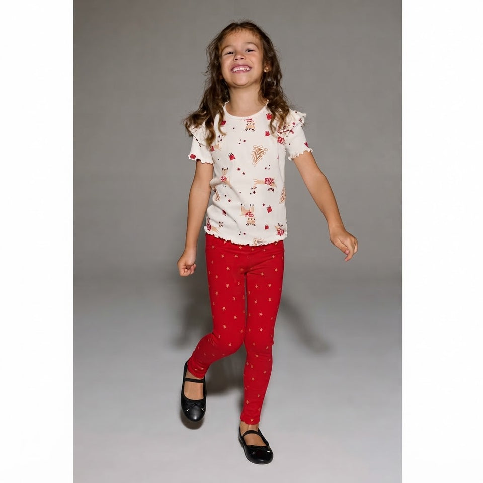 Sinsay Girl's Red Small-Stars Print Pattern Leggings