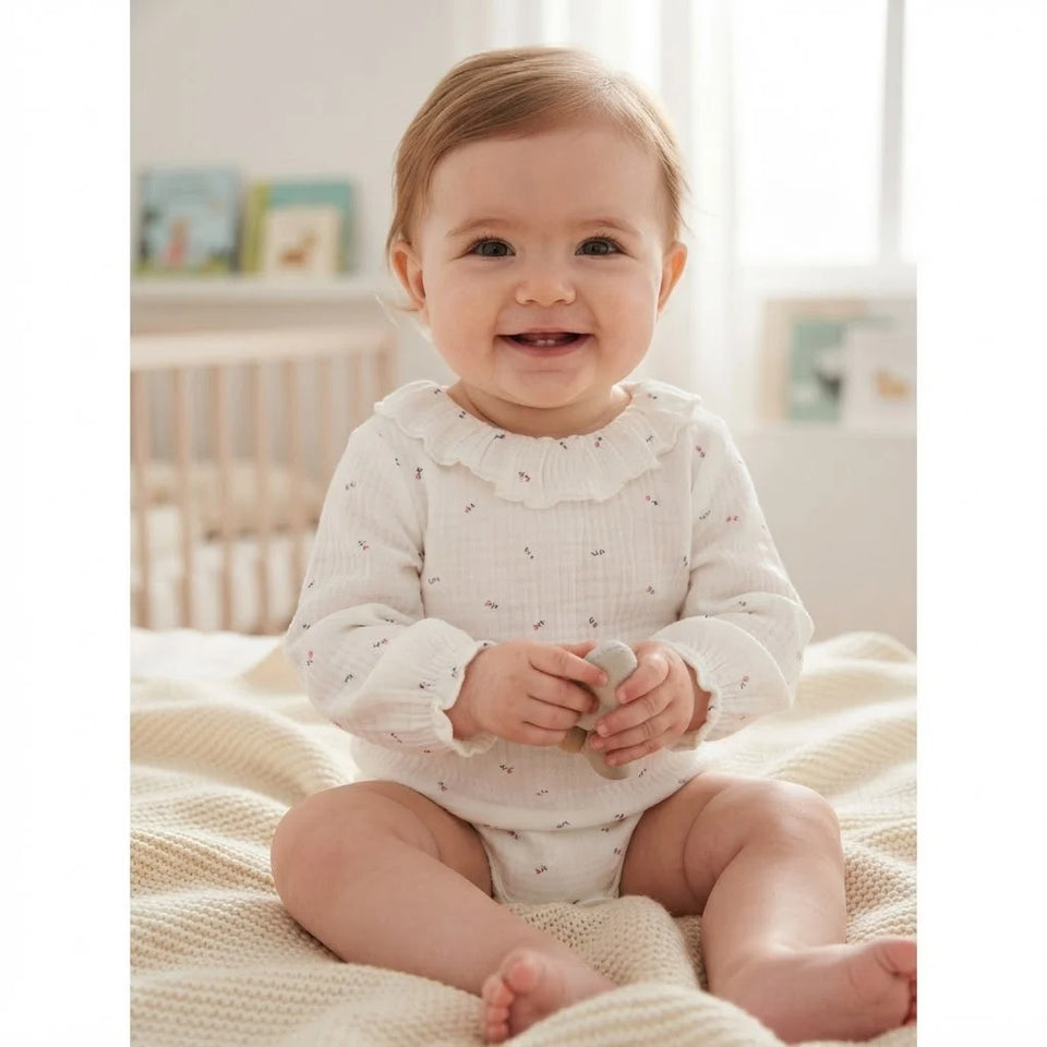 Sinsay Baby Girl's White Floral Ruffled Collar Bodysuit