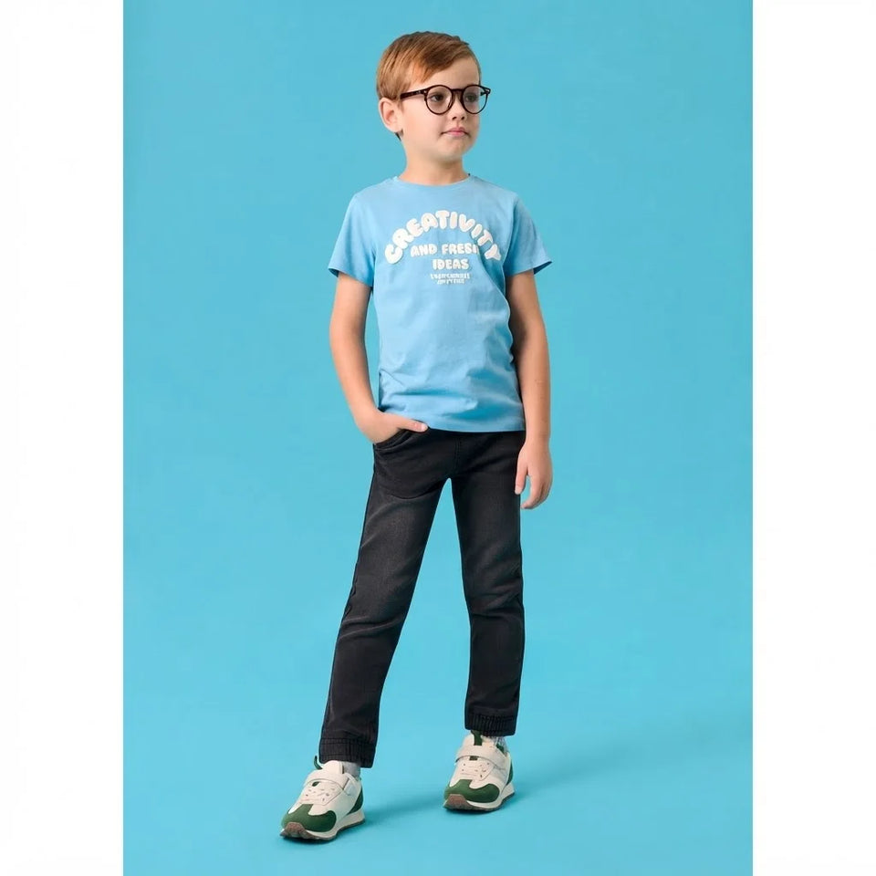 Sinsay Boy's Black Elastic Waist Ribbed Ankle Cuffs Denim Jogger